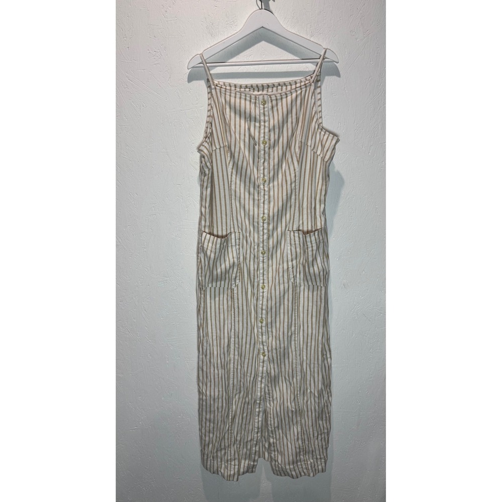 Maeve Anthropologie Leslie Stripe Button-Front Midi Dress Tan White 1X